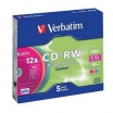 KOMPAKTDISKS VERBATIM CD-RW 700Mb/80min 12x SERL, COLOR SLIM